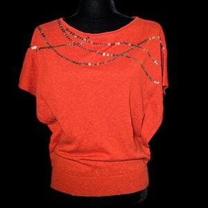 Jones Wear - Burnt Orange Cotton/Linen Sequin Embellished Top - Size PL